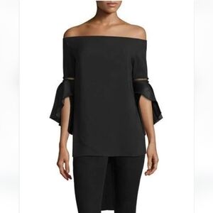 Rachel Gilbert Black Off Shoulder Bell Sleeve Hi Lo Blouse US Size 4